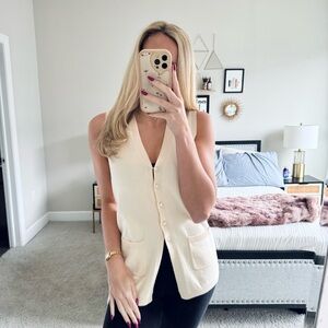 STAUD Sweater Cardigan Pearl Button Vest